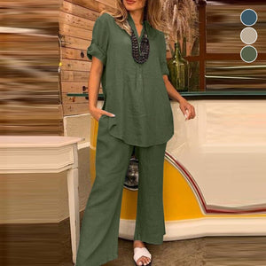 Two-piece Cotton and Linen Pants for Women