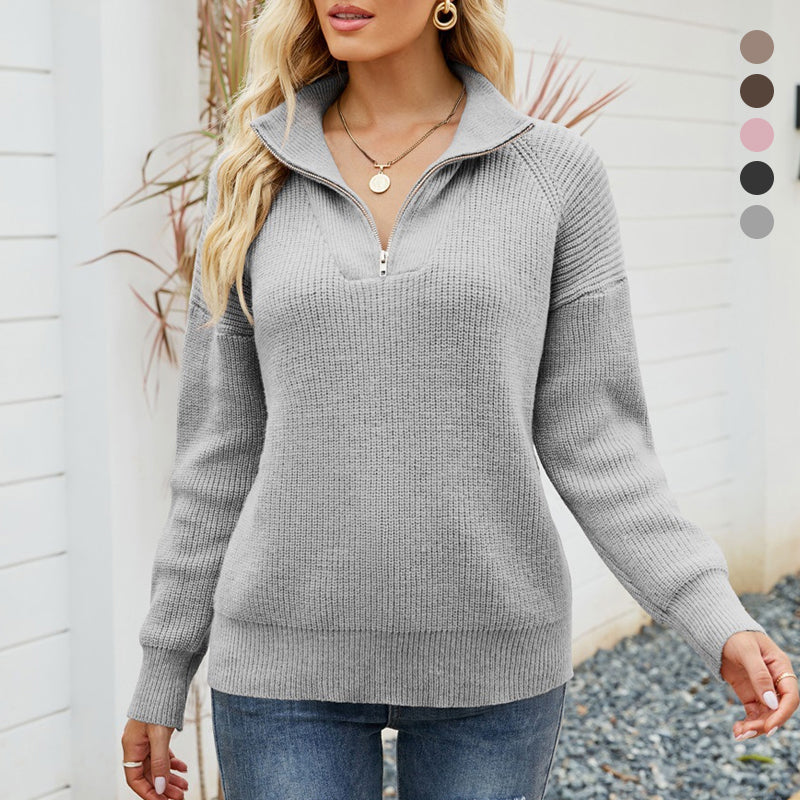 Knitted Long Sleeve Zip Sweater