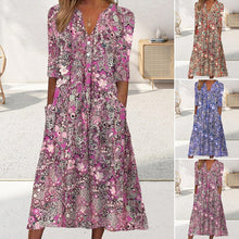 Load image into Gallery viewer, Printed V-neck slip pocket dress
