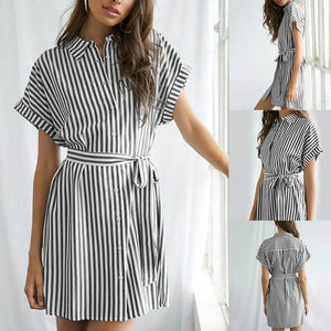 Women's Summer Striped Short Sleeve T Shirt Dress