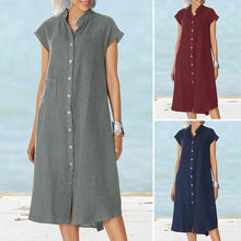 Load image into Gallery viewer, Women&#39;s Button-down Cotton Linen Loose Dress
