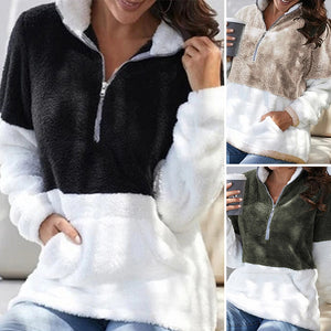 Zip Contrast Plush Jacket
