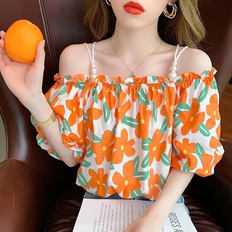 Fairy-like Floral Strapless Shirt