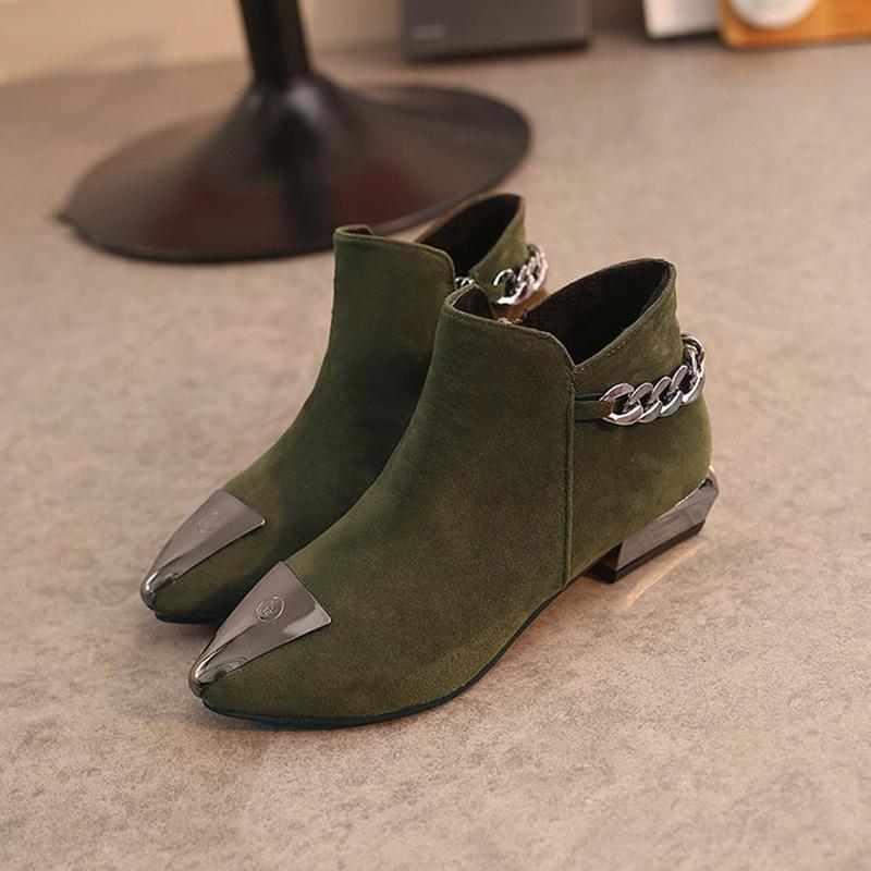Women Med Square Heel Metal Decoration Ankle Boots