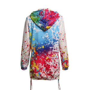 Womens Tie dyeing Print Feminino Casual Pockets Overcoat