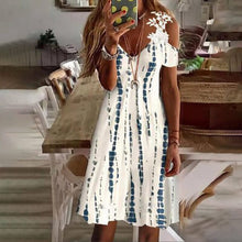 Load image into Gallery viewer, Short Sleeve Off The Shoulder Printed Lace Dress
