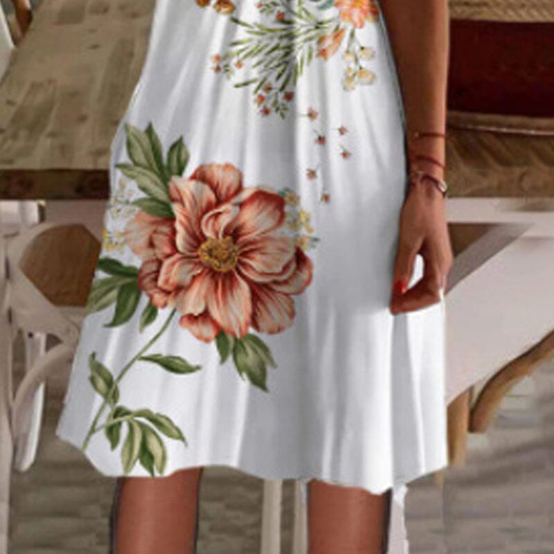 Lace Print Short Sleeve A-Line Knee Length Resort Dress