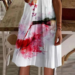 Lace Print Short Sleeve A-Line Knee Length Resort Dress