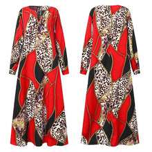 Load image into Gallery viewer, Large Size Printed V-neck Long-sleeved Loose Dress
