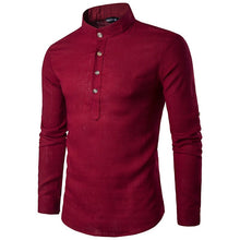 Load image into Gallery viewer, Casual Fashionable Solid Color Long Sleeve Linen Shirt With Stand Collar
