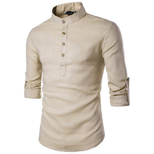 Load image into Gallery viewer, Casual Fashionable Solid Color Long Sleeve Linen Shirt With Stand Collar
