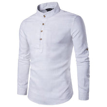 Load image into Gallery viewer, Casual Fashionable Solid Color Long Sleeve Linen Shirt With Stand Collar
