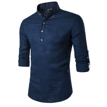 Load image into Gallery viewer, Casual Fashionable Solid Color Long Sleeve Linen Shirt With Stand Collar
