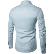 Load image into Gallery viewer, Casual Fashionable Solid Color Long Sleeve Linen Shirt With Stand Collar

