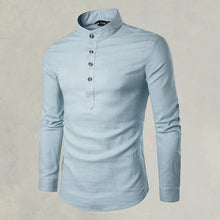 Load image into Gallery viewer, Casual Fashionable Solid Color Long Sleeve Linen Shirt With Stand Collar
