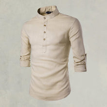 Load image into Gallery viewer, Casual Fashionable Solid Color Long Sleeve Linen Shirt With Stand Collar
