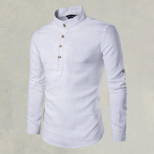 Load image into Gallery viewer, Casual Fashionable Solid Color Long Sleeve Linen Shirt With Stand Collar
