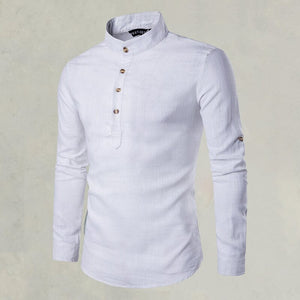 Casual Fashionable Solid Color Long Sleeve Linen Shirt With Stand Collar