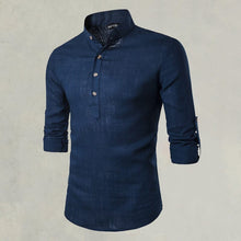 Load image into Gallery viewer, Casual Fashionable Solid Color Long Sleeve Linen Shirt With Stand Collar

