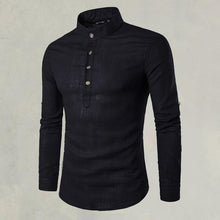 Load image into Gallery viewer, Casual Fashionable Solid Color Long Sleeve Linen Shirt With Stand Collar
