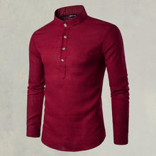 Load image into Gallery viewer, Casual Fashionable Solid Color Long Sleeve Linen Shirt With Stand Collar
