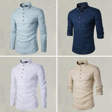 Load image into Gallery viewer, Casual Fashionable Solid Color Long Sleeve Linen Shirt With Stand Collar
