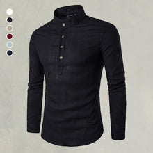 Load image into Gallery viewer, Casual Fashionable Solid Color Long Sleeve Linen Shirt With Stand Collar
