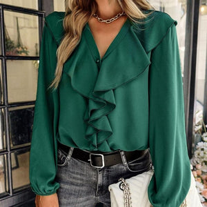 Long Sleeve Flounce Chiffon Blouses