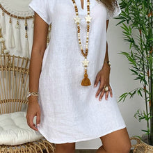 Load image into Gallery viewer, Loose V-Neck Short Sleeve Solid Cotton Linen Dress
