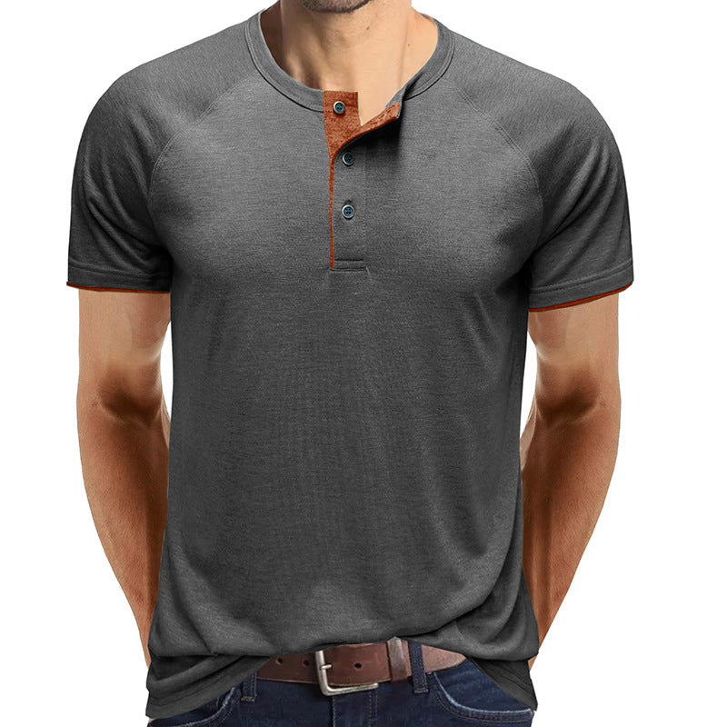 Men Henley Collar Summer T-shirt