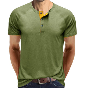 Men Henley Collar Summer T-shirt