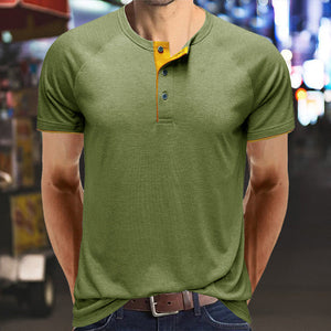 Men Henley Collar Summer T-shirt