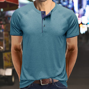 Men Henley Collar Summer T-shirt