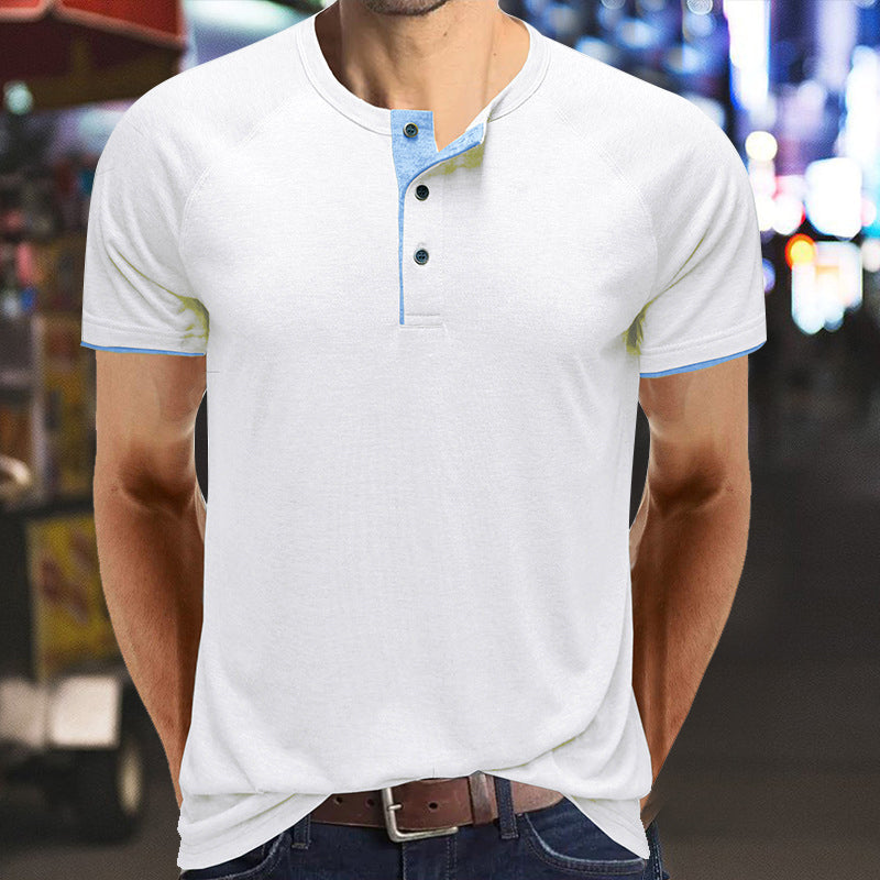 Men Henley Collar Summer T-shirt