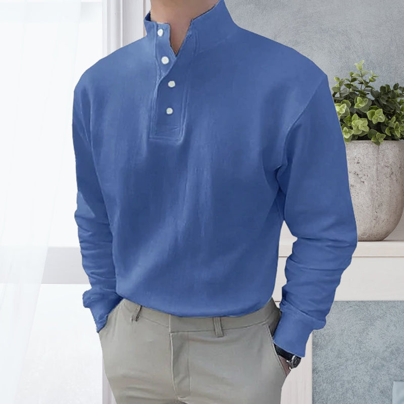 Men's High Neck and Long Sleeve Polo Shirt