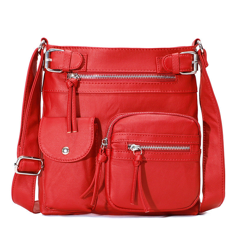 Multi-Pocket Soft PU Crossbody Bag