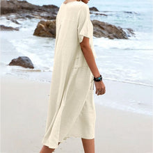 Load image into Gallery viewer, Cotton Linen Short Sleeve Round Neck Dress
