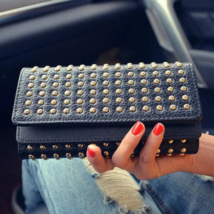 Women Pu Leather Fashion Long Clutch Vintage Punk Cool Wallet