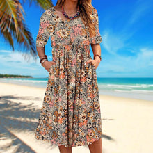 Load image into Gallery viewer, Scoop Neck Floral Printed Pockets Midi Dress
