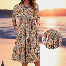 Load image into Gallery viewer, Scoop Neck Floral Printed Pockets Midi Dress
