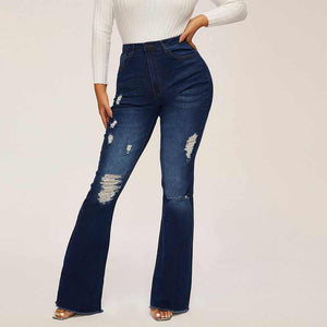 90s Vintage High Waist Ripped Flare Leg Jeans