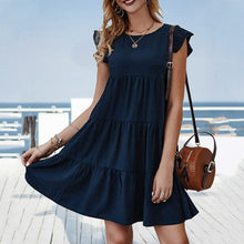 Load image into Gallery viewer, Solid Color Round Neck Pleated Skirt
