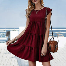 Load image into Gallery viewer, Solid Color Round Neck Pleated Skirt

