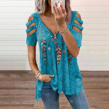 Load image into Gallery viewer, V-Neck Zip Pullover Print Short Sleeves
