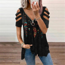Load image into Gallery viewer, V-Neck Zip Pullover Print Short Sleeves
