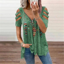Load image into Gallery viewer, V-Neck Zip Pullover Print Short Sleeves
