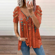 Load image into Gallery viewer, V-Neck Zip Pullover Print Short Sleeves
