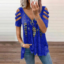 Load image into Gallery viewer, V-Neck Zip Pullover Print Short Sleeves
