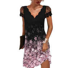 Load image into Gallery viewer, Women&#39;s V Neck Lace Short Sleeve Printed Dress
