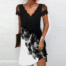 Load image into Gallery viewer, Women&#39;s V Neck Lace Short Sleeve Printed Dress
